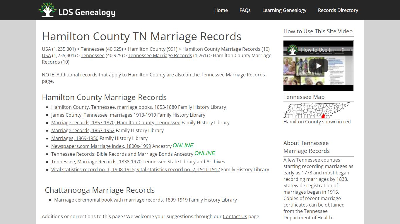 Hamilton County TN Marriage Records - LDS Genealogy